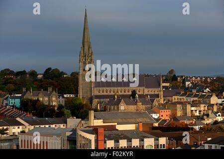 Aereal view of the Saint Eugene's Roman Catholic Cathedral at Derry, 1158 - Northern Irland, United Kingdom. Stock Photo