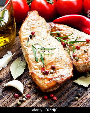 Grilled Pork Steak with Rosemary Stock Photo