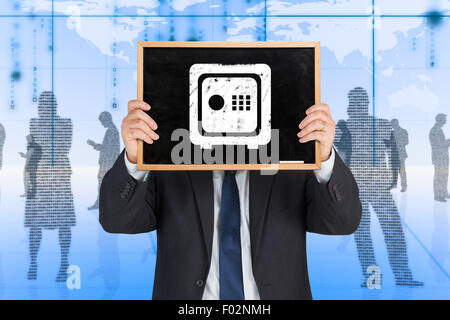 Composite image of businessman showing board Stock Photo