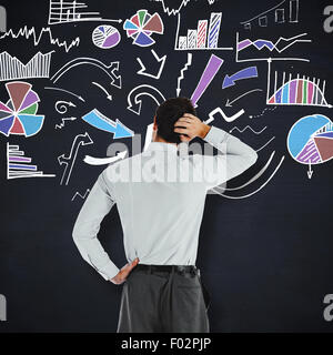 Composite image of thoughtful businessman with hand on head Stock Photo