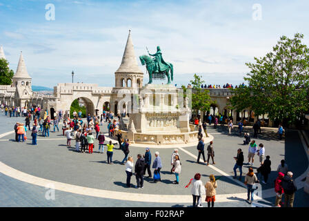 Szentharomsag ter, in front of Fisherman's bastion, Castle district, Buda, Budapest, Hungary, Europe Stock Photo