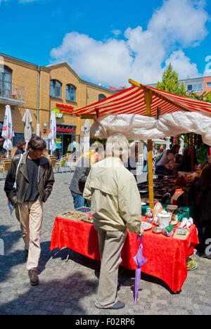 Saturday flea market, Marheinekeplatz, Kreuzberg, west Berlin, Germany Stock Photo