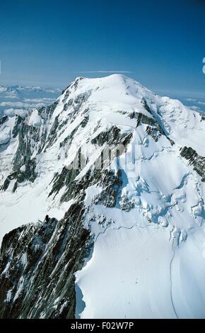 The summit of Mont Blanc (4810 metres), France-Italy. Aerial view. Stock Photo