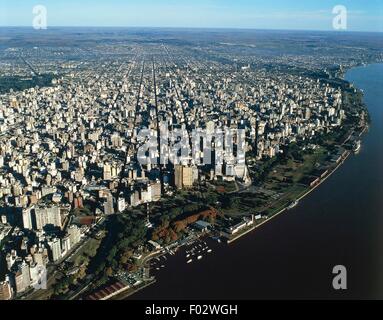 Aerial view of Rosario with the Parana River - Santa Fe Province, Argentina Stock Photo