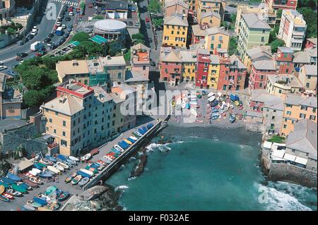 Aerial view of the port of the neighbourhood of Boccadasse at Genoa - Liguria Region, Italy Stock Photo