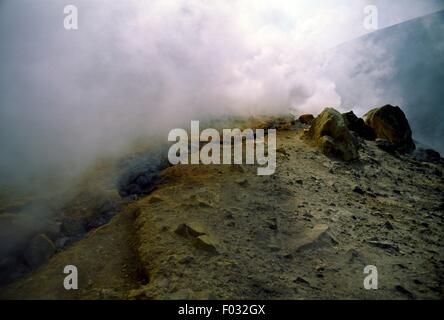 Fumaroles from the Gran Cratere (The Great Crater) on the island of Vulcano, Aeolian Islands. (UNESCO World Heritage List, 2000), Sicily, Italy. Stock Photo
