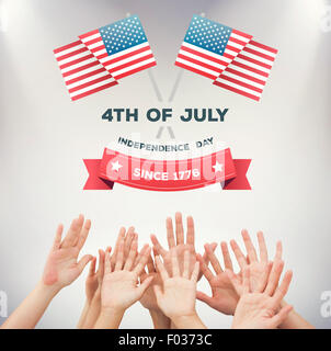 Composite image of people raising hands in the air Stock Photo - Alamy
