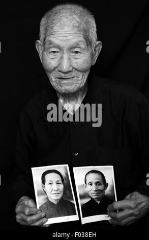 Chn. 22nd Apr, 2015. CHINA - April 22 2015: (EDITORIAL USE ONLY. CHINA OUT)(MINIMUM PRICE: 100 USD) He Zhongpian: Male, born in 1921 and now lives in Xiangning Shanxi. He joined 431st Regiment 66th Division 83rd Corp in 1940, and stationed at Fuyukou for 3 years, During which he went to Jixian National normal School to study and selected by Yan Xishan to be guarding company for Anping meeting in May 1941. He was a great gunner. After 3years he was sent to Boshan Temple in Jixian till the war ended. It's been 70 years since the Second World War ended and Japan surrendered unconditionally on Stock Photo