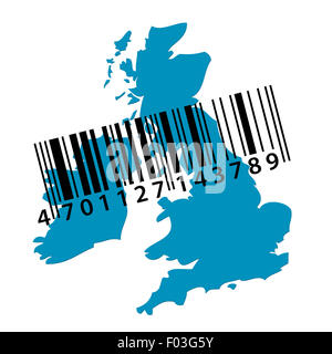 Blue outline map of the UK is overlaid with barcode Stock Photo