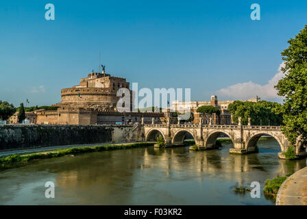 Castel sant'Angelo on the banks of the river tiber. Accessed by the ponte sant'angelo, Rome, Italy. Stock Photo