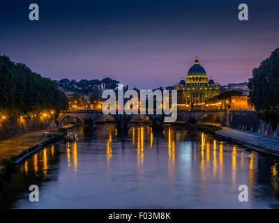 St Peter's Basilica. Vatican City at night, Rome. Italy. Stock Photo