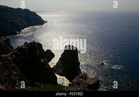 View of the Cabo da Roca headland, the westernmost point of continental Europe, Colares, Sintra village, Province of Extremadura, Portugal. Stock Photo