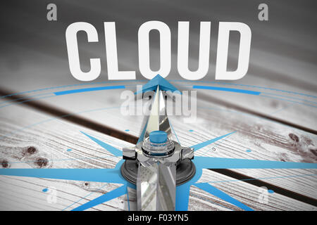 Cloud against digitally generated grey wooden planks Stock Photo