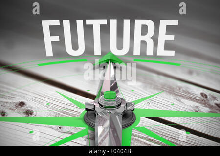 Future against digitally generated grey wooden planks Stock Photo