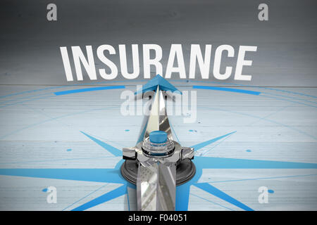 Insurance against bleached wooden planks background Stock Photo
