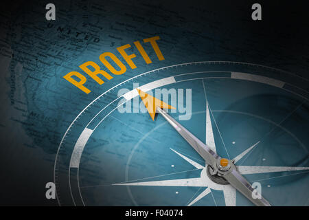 Profit against world map with compass showing north america Stock Photo