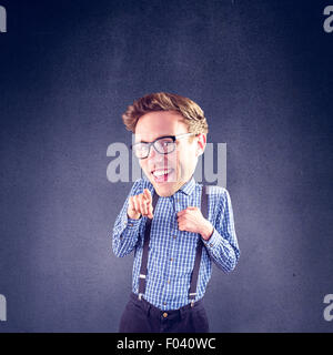Composite image of geeky businessman pointing Stock Photo