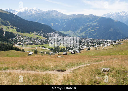 The Millionaire's ski resort of Verbier high in the Swiss alps during the summer. Stock Photo