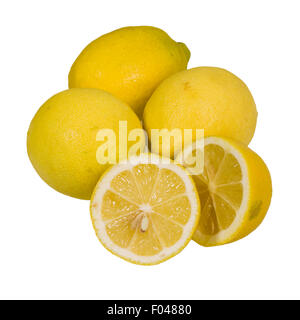 Lemons whole and sliced isolated on white Stock Photo