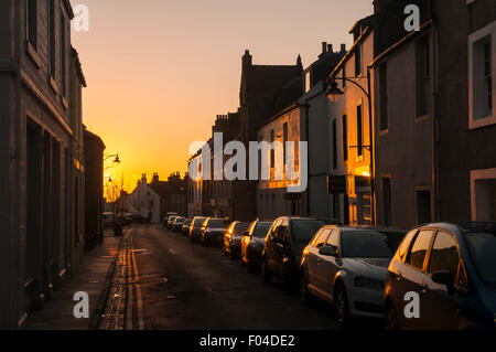 Evening sunshine on High Street in Pittenweem, East Neuk, Fife, Scotland Stock Photo