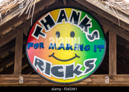 Negril, Jamaica - May 30 2015: Sign when exiting Ricks Cafe in Negril, Jamaica. Stock Photo