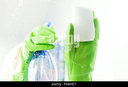 Woman doing chores in bathroom, cleaning concept Stock Photo