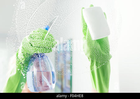 Woman doing chores in bathroom, cleaning concept Stock Photo