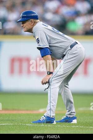 Kansas City Royals first base coach Rusty Kuntz, left, joked around ...