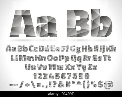 Vector Lowpoly Font alphabet with numbers and symbols Stock Vector