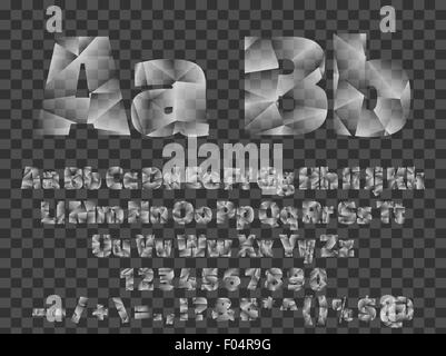 Lowpoly Font alphabet with numbers and symbols Stock Vector