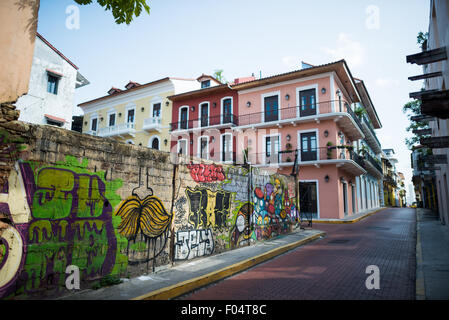 PANAMA CITY, Panama — Some of the colorful street art in Casco Viejo, the historic old town of Panama City, Panama. Stock Photo