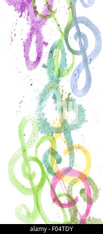 background border with watercolor treble clefs g on white Stock Vector