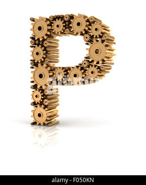 Alphabet P formed by gears Stock Photo