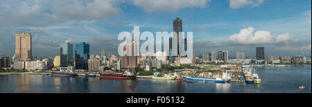 Panorama of Kaohsiung City and Tuntex Sky Tower from the Port, Taiwan Stock Photo