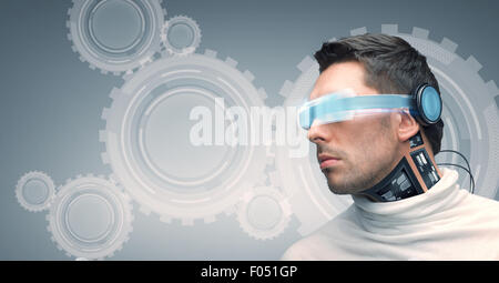 man with futuristic glasses and sensors Stock Photo