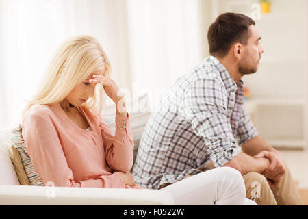 unhappy couple having argument at home Stock Photo