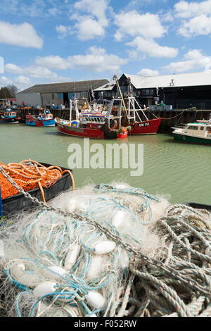 Fishing boat / boats at the quayside in Whitstable Harbour, Whitstable. Kent. UK Stock Photo
