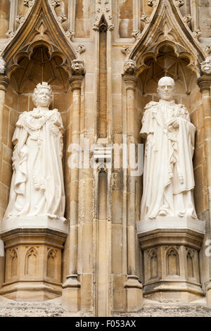 Statues of the Queen & Prince Philip, the Duke of Edinburgh, at Canterbury Cathedral by sculptor Nina Bilbey to mark Queen's Diamond Jubilee. UK Stock Photo