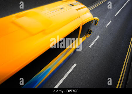 Passenger bus in motion on the city road. Abstract Stock Photo