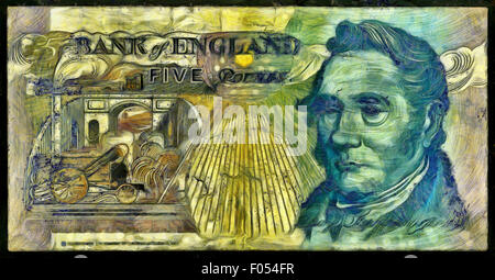 Illustrations Banknote,Currency, five pound, England,1990,George Stephenson Stock Photo