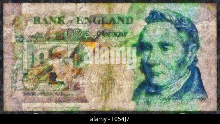 Illustrations Banknote,Currency, five pound, England,1990,George Stephenson Stock Photo