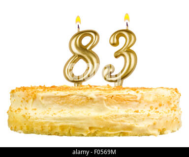 birthday cake with candles number eighty three isolated on white background Stock Photo