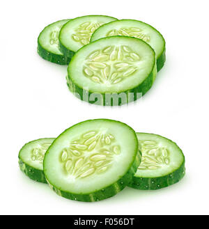 Slices of cucumber over white background, with clipping path Stock Photo