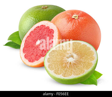 Pink and white grapefruits isolated on white Stock Photo