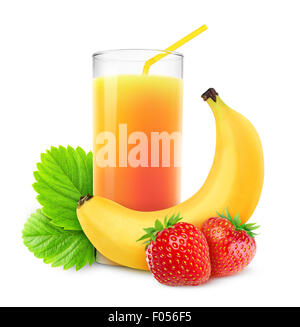 Strawberries and banana cocktail isolated on white Stock Photo