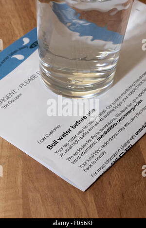 Blackpool, Friday 7th August 2015. United Utilities issue an emergency directive warning all residents of Blackpool, Preston, Chorley, Fylde, Wyre and South Ribble to boil their water before use until further notice due to an infection by the cryptosporidium parasite. This affects water they drink, brush their teeth with and prepare food with. All households have had a letter hand delivered to them today, Friday, informing them of the problem and the measures they need to taketo safeguard their health Credit:  Barrie Harwood/Alamy Live News Stock Photo