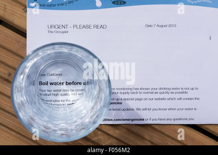 Blackpool, Friday 7th August 2015. United Utilities issue an emergency directive warning all residents of Blackpool, Preston, Chorley, Fylde, Wyre and South Ribble to boil their water before use until further notice due to an infection by the cryptosporidium parasite. This affects water they drink, brush their teeth with and prepare food with. All households have had a letter hand delivered to them today, Friday, informing them of the problem and the measures they need to taketo safeguard their health Credit:  Barrie Harwood/Alamy Live News Stock Photo