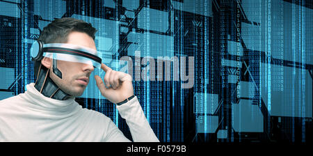 man with futuristic glasses and sensors Stock Photo