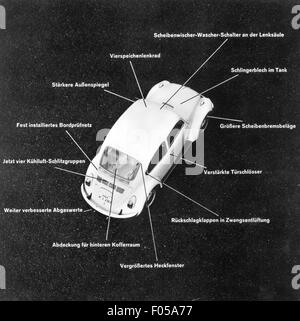transport / transportation, car, vehicle variants, Volkswagen, VW beetle with notes ragarding important changes for the new version, 1972, Additional-Rights-Clearences-Not Available Stock Photo
