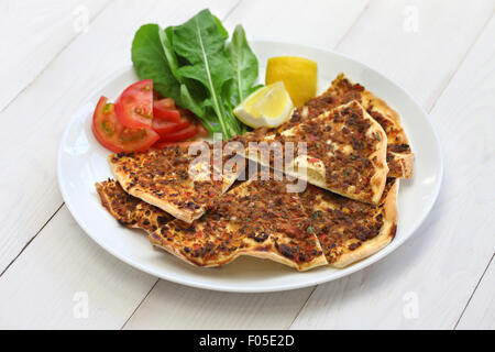 lahmacun, turkish minced meat pizza isolated on white background Stock Photo